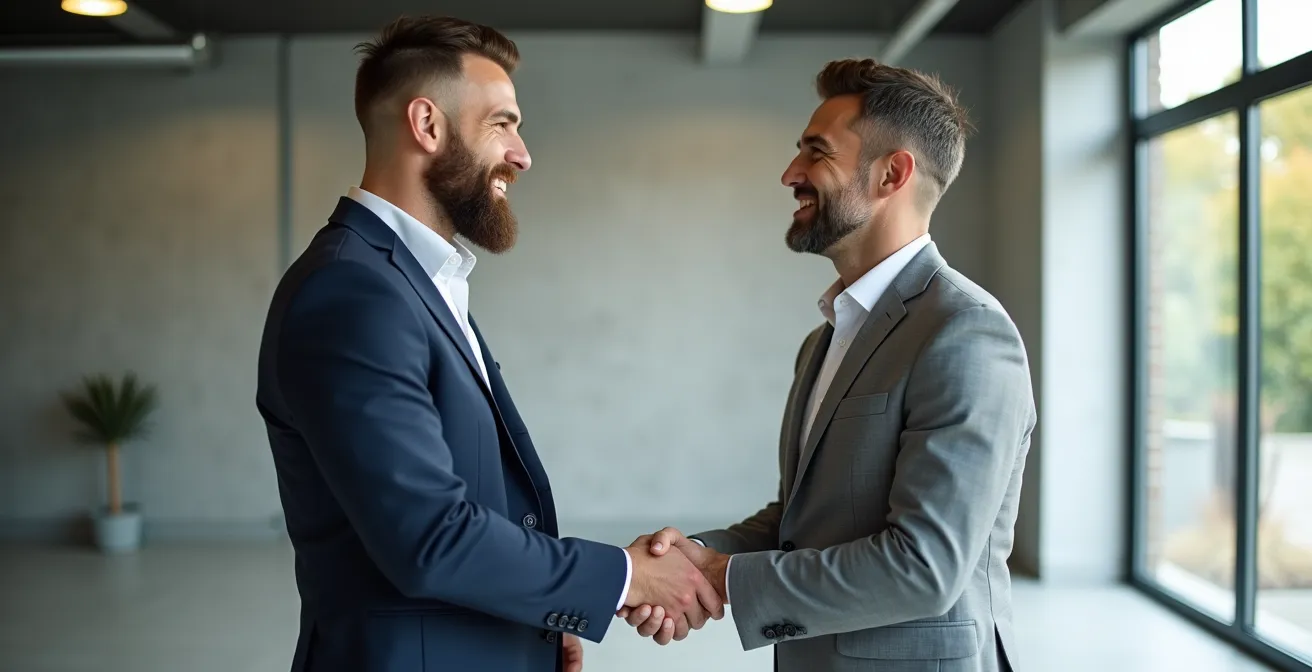 Poignée de main professionnelle dans un espace commercial moderne